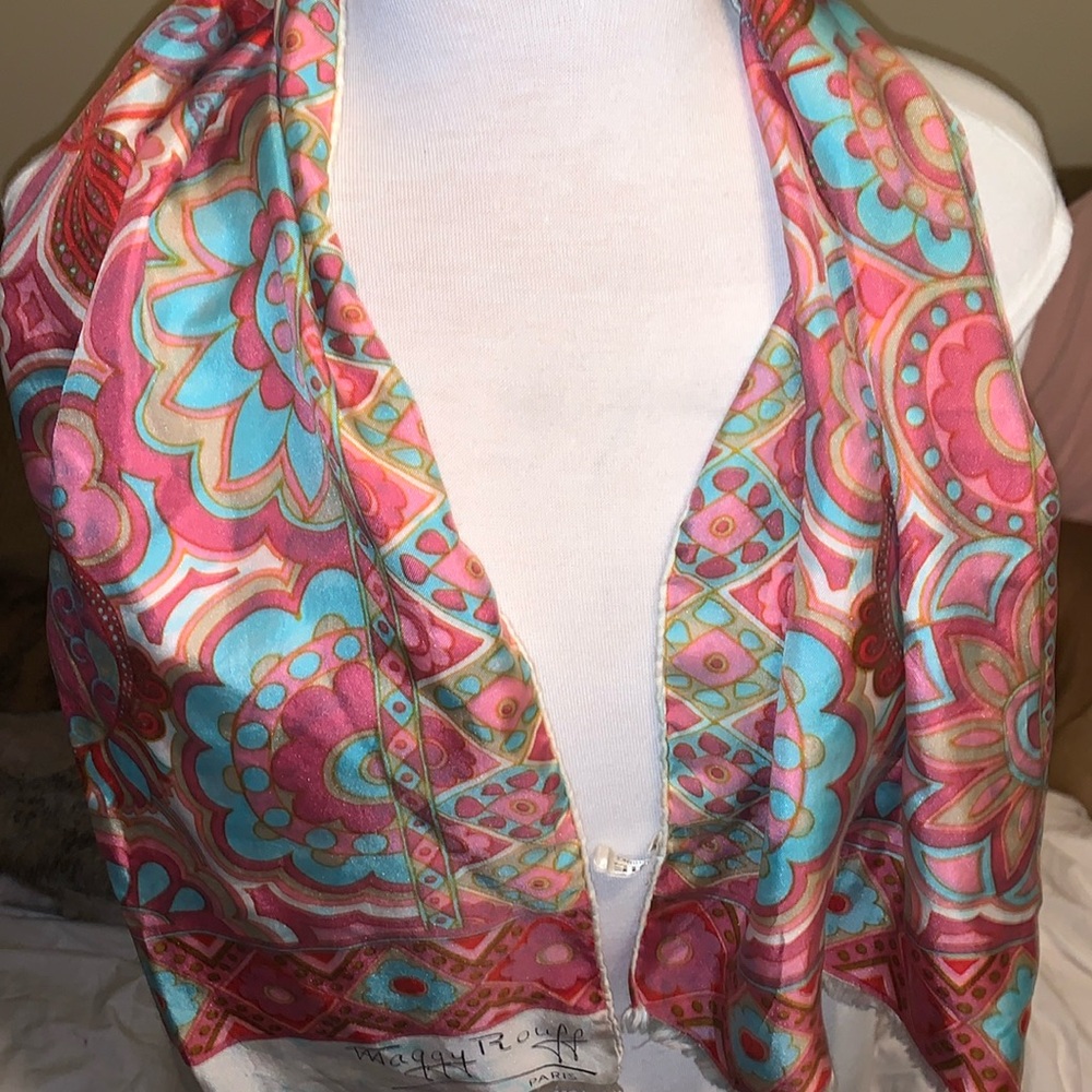 Maggy Rouff Paris Floral Abstract Vintage Silk Scarf